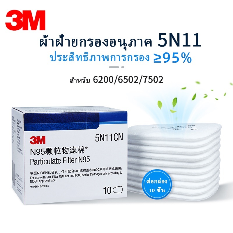 แผ่นกรอง 3M 5N11CN N95 มาตรฐาน NIOSH ไส้กรองสำหรับหน้ากาก รุ่น 6200 ฝุ่น ละออง ✅พร้อมส่ง