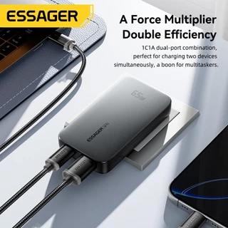 Essager 65W Type-C + USB-A GaN อุปกรณ์ชาร์จแบบพกพาบางเฉียบ