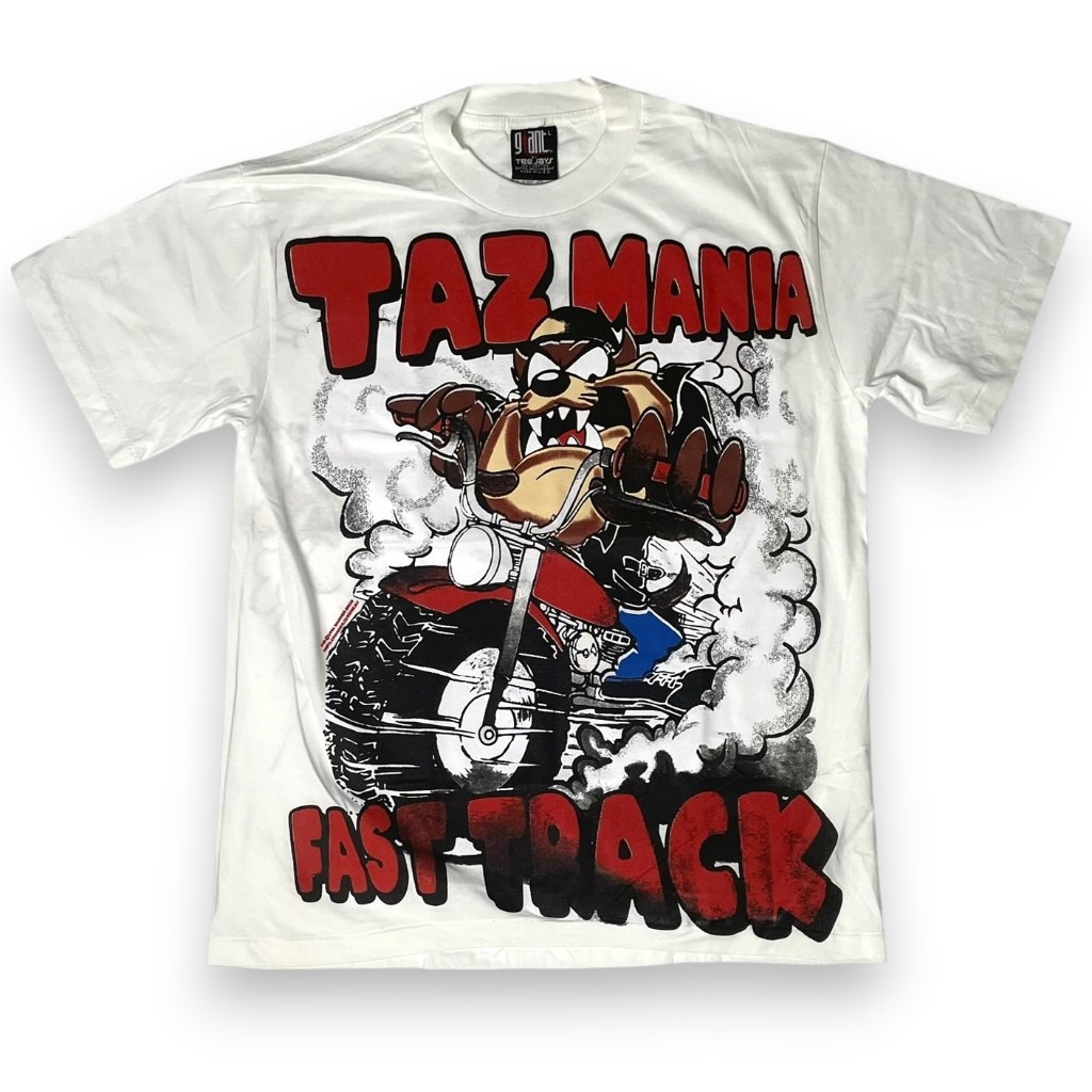 เสื้อการ์ตูนวินเทจ Tazmanian Devil ลาย Fast Track สกรีนใหญ่เต็มตัวหน้า-หลัง งานป้าย Giant