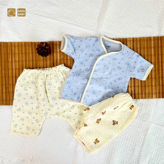 PAPA BABY ชุดผ้าแปะเด็กแรกเกิด ผ้ามัสลินทอย่น cotton แรกเกิด-6เดือน ชุดเด็ก เสื้อผ้าเด็ก ชุดเด็กแรกเกิด