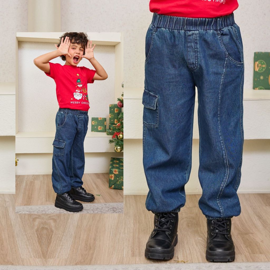 e’clat กางเกงยีนส์เด็ก กางเกงเด็ก เสื้อผ้าเด็ก 1-6ปี เอวยางยืด มีกระเป๋า จั๊มปลายขา ผ้ายีนส์นิ่ม9116