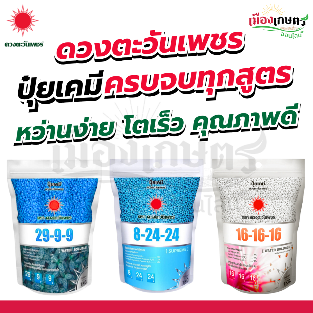 ปุ๋ยคอมปาวด์ ดวงตะวันเพชร ขนาด 1 กิโลกรัม 8-24-24 , 16-16-16 , 29-9-9