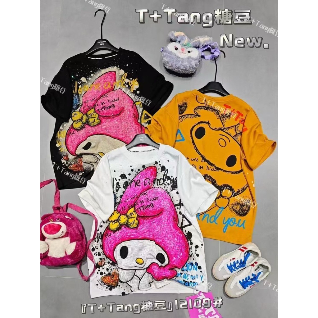 Disney party เสื้อยืดเกาหลีรีดเพชร งานป้ายT-tang