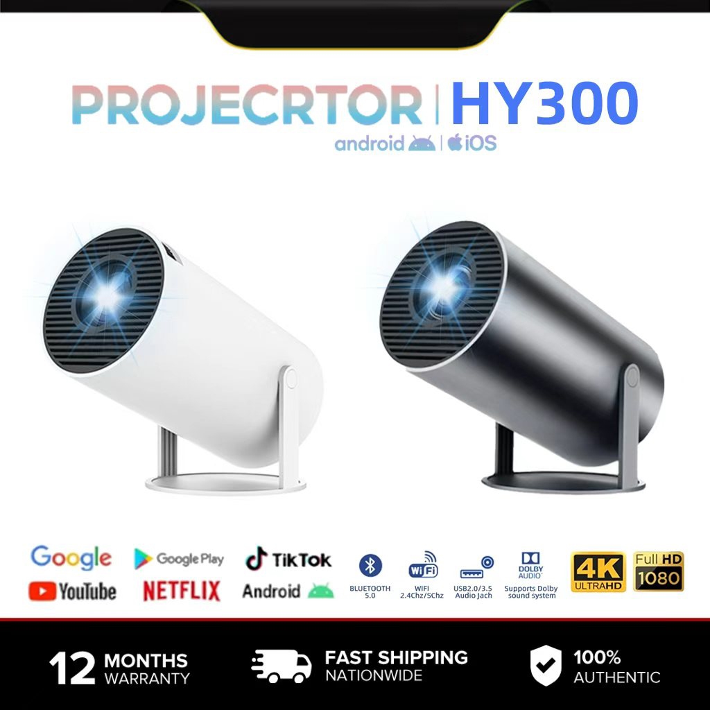 HY300 မီနီပရိုဂျက်တာ 1080P 4K Android 12.0 5G WiFi Bluetooth (Screen Mirroring ထောက်ပံ့)