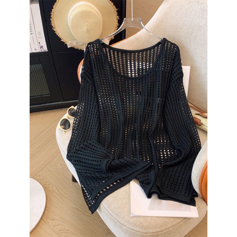 (พร้อมส่งจากไทย) เสื้อไหมพรม ตาข่าย ระบายอากาศได้ดี แขนยาว ใส่ริมทะเล ทับได้หลายลุค เสื้อแขนยาว - รูปที่ 2