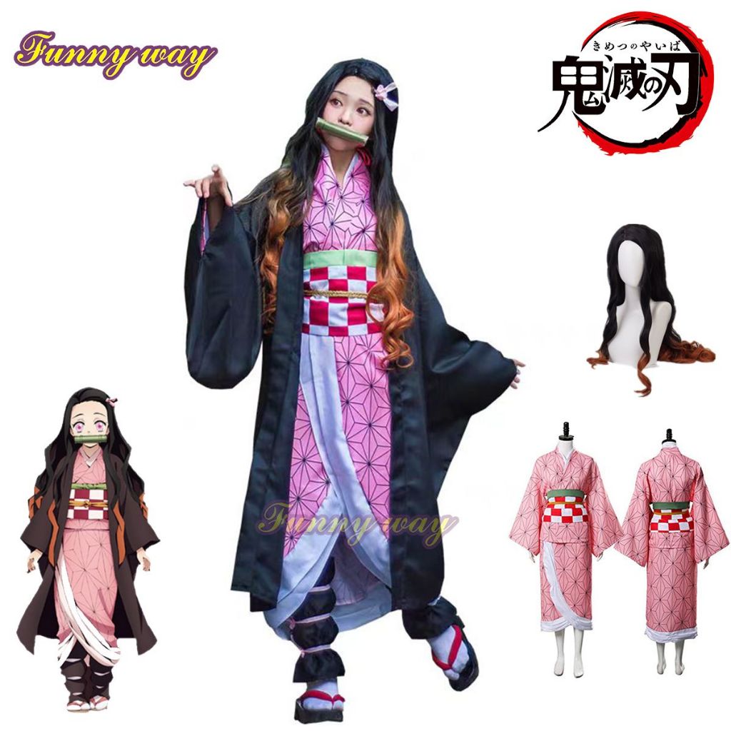 ชุดอนิเมะ Kamado Nezuko เครื่องแต่งกายคอสเพลย์ Demon Slayer เครื่องแบบสำหรับเด็กและผู้ใหญ่ กิโมโน