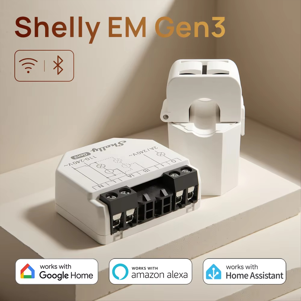 Shelly EM Gen3 มิเตอร์พลังงานอัจฉริยะ WiFi + Bluetooth วัดไฟบ้าน 50A สองช่องควบคุม