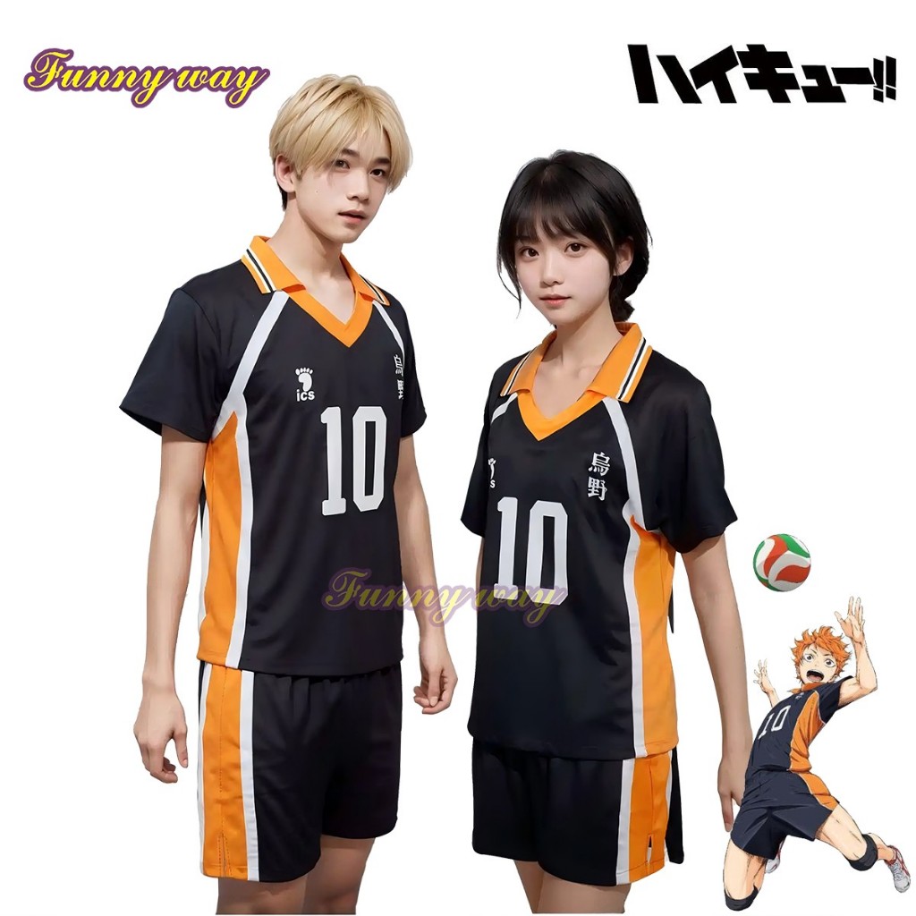 อะนิเมะ Haikyuu Karasuno เครื่องแบบ Shoyo Hinata คอสตูมฮาโลวีน เสื้อ กางเกงขาสั้น เสื้อวอลเลย์บอล