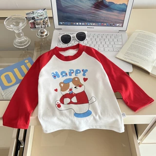 เสื้อแขนยาวเด็ก เสื้อแฟชั่นเด็ก สไตล์เกาหลี สีทูโทน ลายการ์ตูนน่ารัก พร้อมส่ง