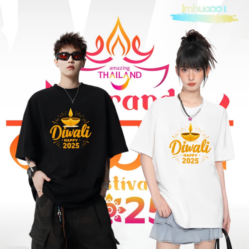 Grand Diwali Festival 2025 เสื้อยืดคอตตอนไซส์ใหญ่นุ่มนวล อัปลักษณ์ยูนิเซ็กซ์ สำหรับวันสบายๆ S-5XL#01
