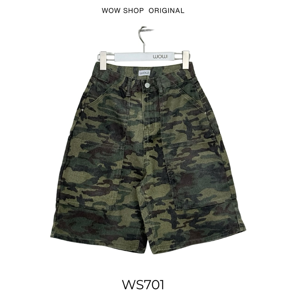 WOWSHOP WS701 ยีนส์ไม่ยืด ลายพราง (CAMO) ทรง Baggy Jorts กับดีไซน์กระเป๋าเก๋สุด