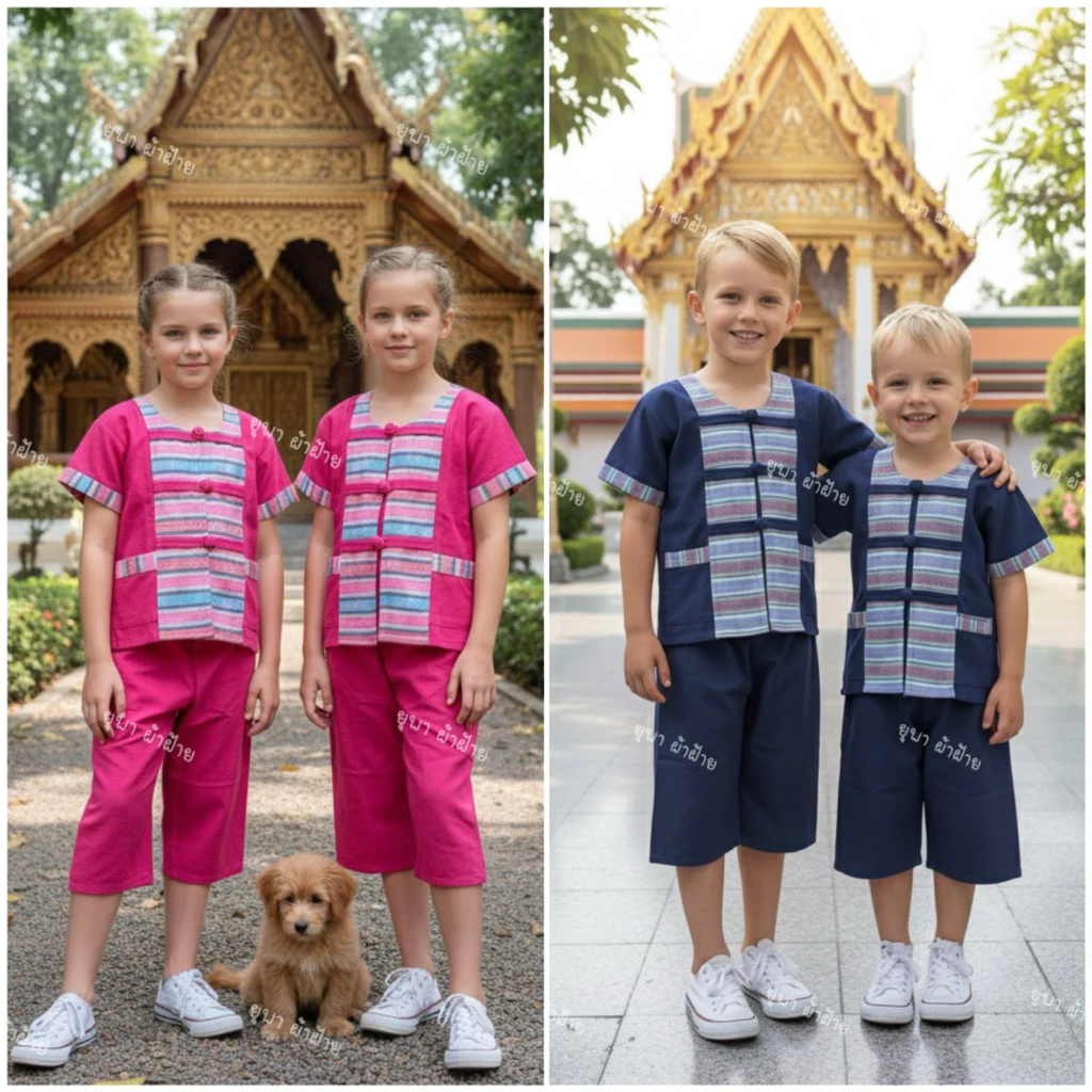 ชุดพื้นเมืองเด็ก แต่งผ้าทอน้ำไหล