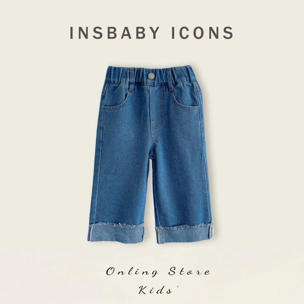 INSbaby🌸พร้อมส่ง🌸กางเกงยีนส์ขายาว เอวยางยืด ทรงหลวม สำหรับเด็กผู้หญิง สไตล์เกาหลี ใส่สบาย 1-7 ปี
