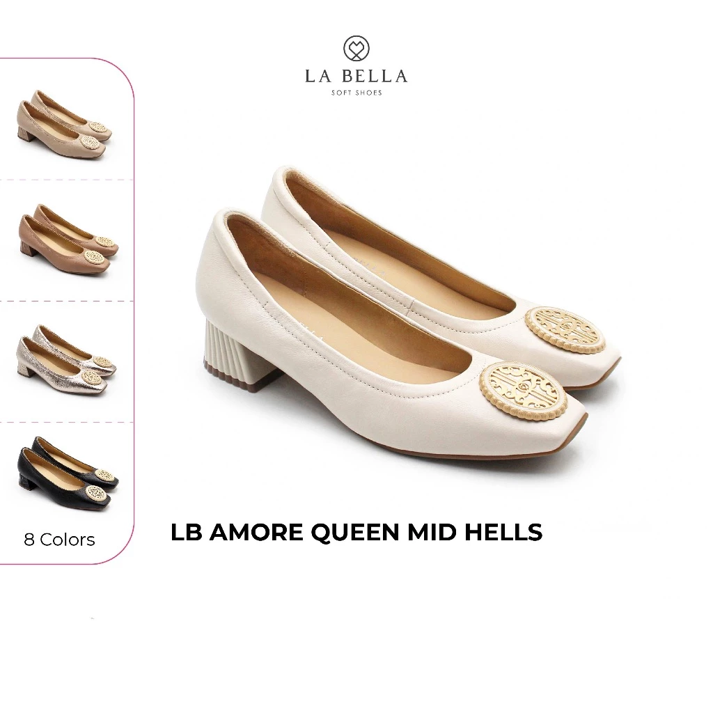 LA BELLA รองเท้าคัชชูส้นสูงหนังแกะ รุ่น LB AMORE QUEEN MID HEELS 9 สี
