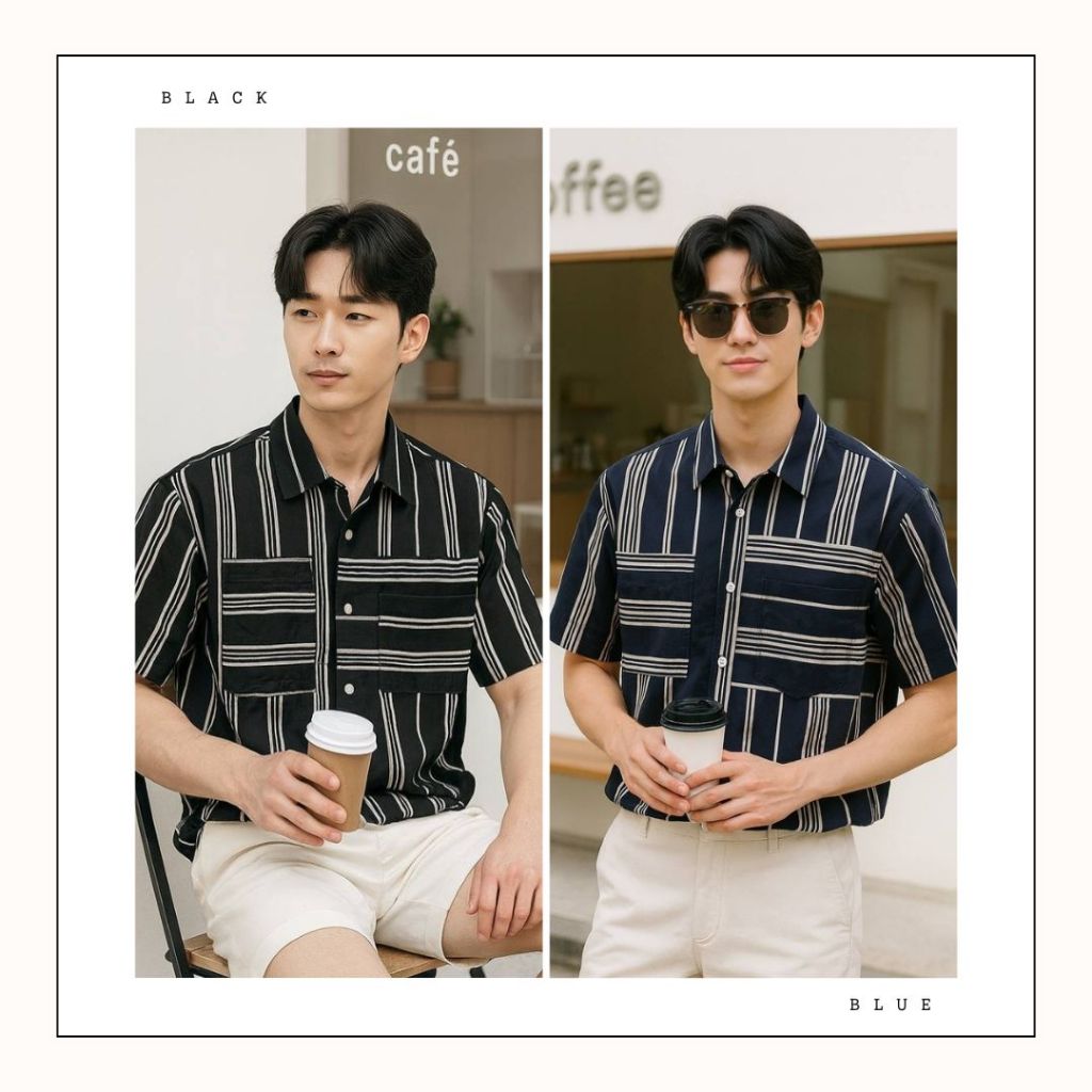 11.WOLF Andy Shirt เสื้อเชิ๊ตแขนสั้น เสื้อเชิ๊ตผู้ชาย เสื้อคอปก/ H290