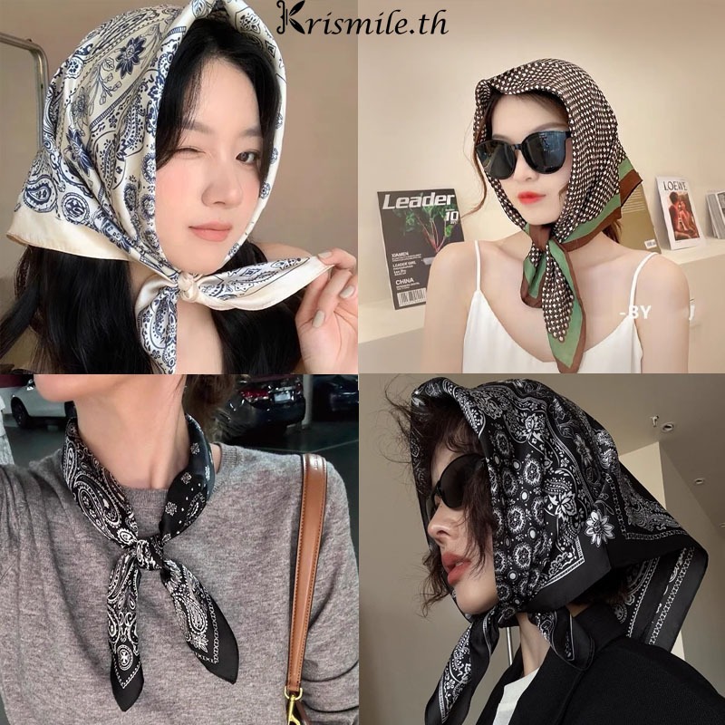 COD-ในไทย ผ้าพันคอลายดอกสไตล์วินเทจฝรั่งเศส ผ้ามัสลินบางเบาสวมใส่สบาย เอนกประสงค์ แฟชั่นสไตล์แคชวลสําหรับผู้หญิง-Kri