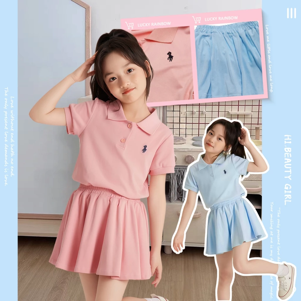 ชุดเด็กหญิง เสื้อแขนสั้น+กระโปรงสั้น ชุด 2 ชิ้น สไตล์กีฬาโรงเรียน สไตล์เกาหลี สําหรับเด็ก 2-12 ปี