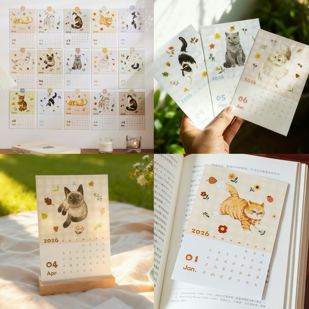 พร้อมส่ง🕊️ (เซต15ใบ) การ์ดปฏิทินแมวปีใหม่ 2026 ปฏิทินรายเดือน Cat Calendar การ์ดตกแต่งห้อง โปสการ์ด รูปติดผนัง 36003