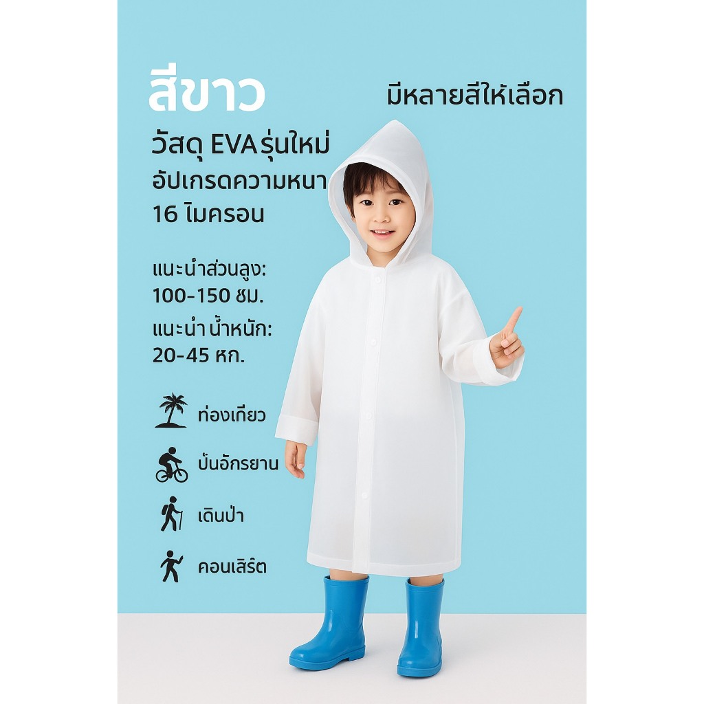 เสื้อกันฝนสำหรับเด็กลายการ์ตูนสุดน่ารักเสริมกระเป๋าหลัง พกพาสะดวก แนะนำเด็กสูง90-130cm. YY046 - รูปที่ 7