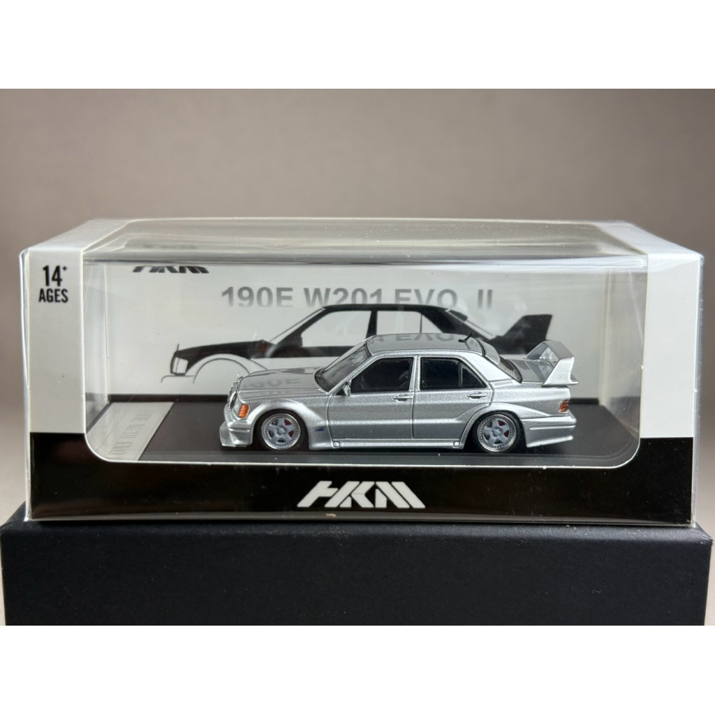 🔹Mercedes Benz 190E W201 EVO II Silver Scale 1:64 ยี่ห้อ HKM