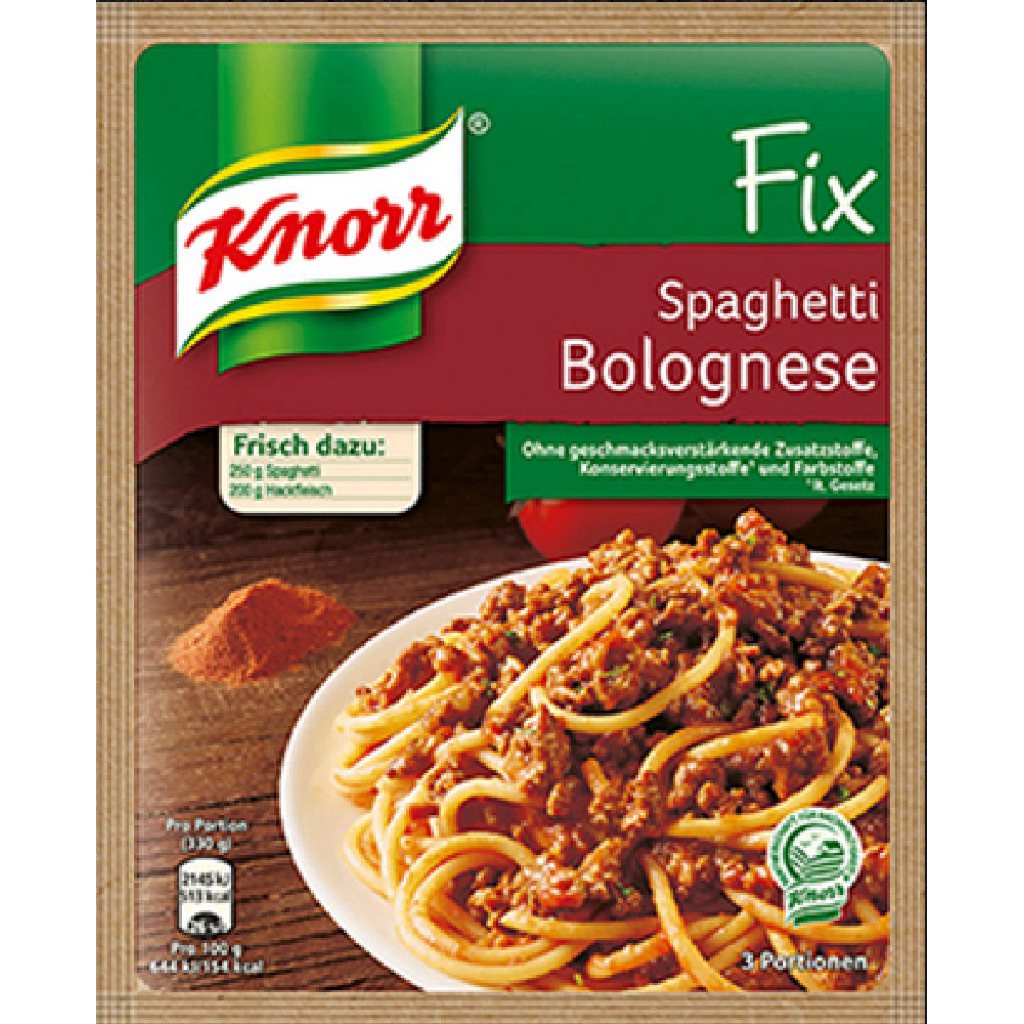 Knorr Spaghetti Bolognese/Wurstchen Gulasch/Haxfleisch Kase Sappe/Champignon/Ratatouille/Spring/Chic