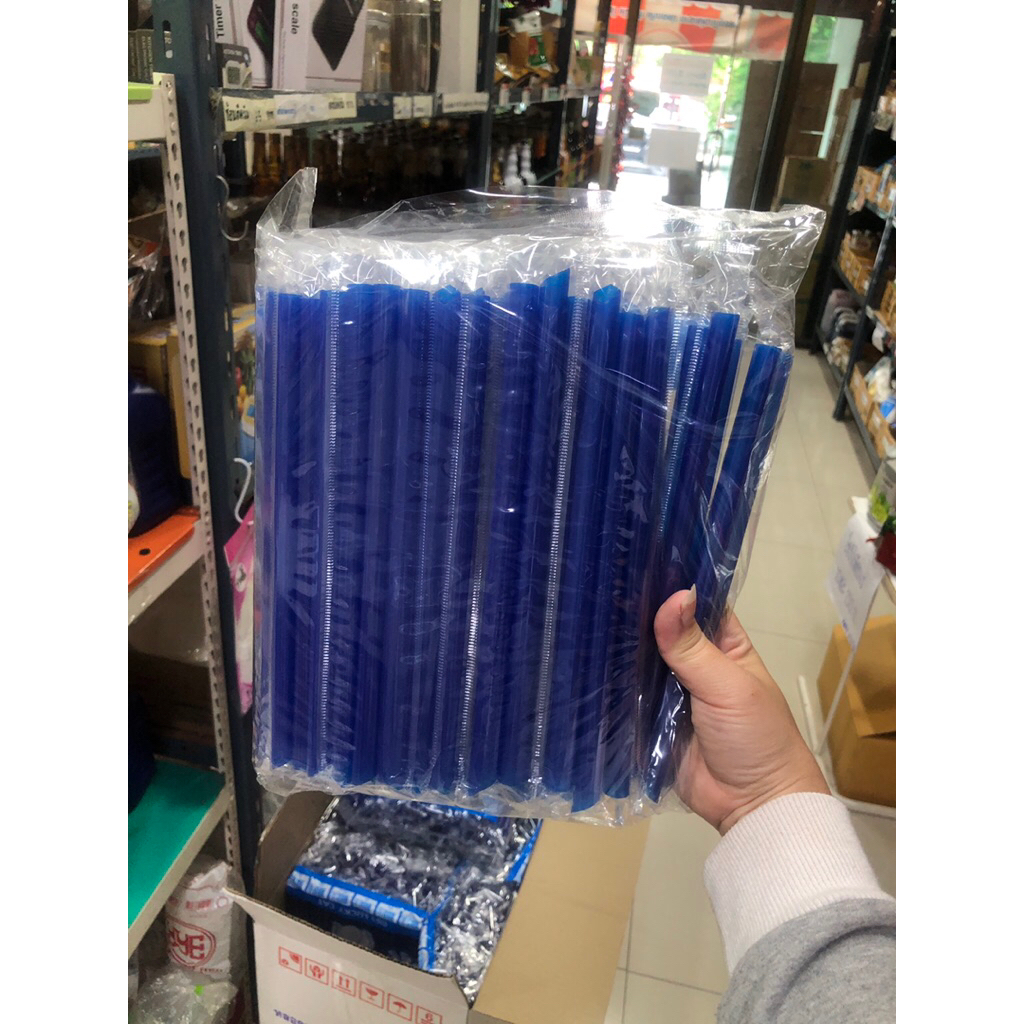 หลอดไข่มุกสีน้ำเงินซีน 1 แพ็คมี 100 เส้น หลอดไข่มุกห่อฟิลม์