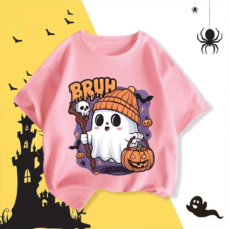 เสื้อยืดเด็กฮาโลวีนที่สนุกสนานและนุ่มนวล ผ้าฝ้าย100%THAISHOPไซส์ 90-150CM