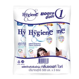 [ แพ็ค 3 ซอง ] HYGIENE ไฮยีน น้ำยาปรับผ้านุ่ม ถุงเติม 500 มล.