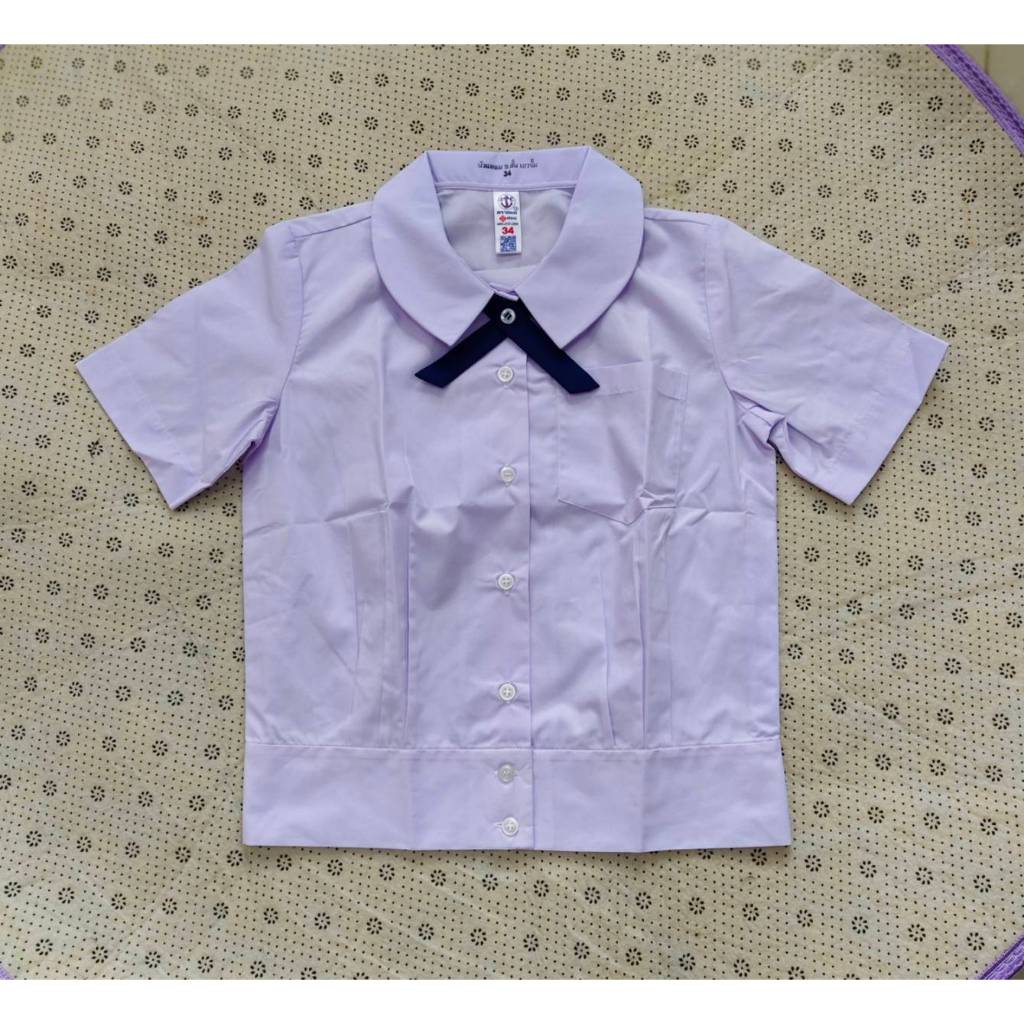 เสื้อนักเรียน ตราสมอ คอบัวแหลมแขนเรียบเอวจั้ม