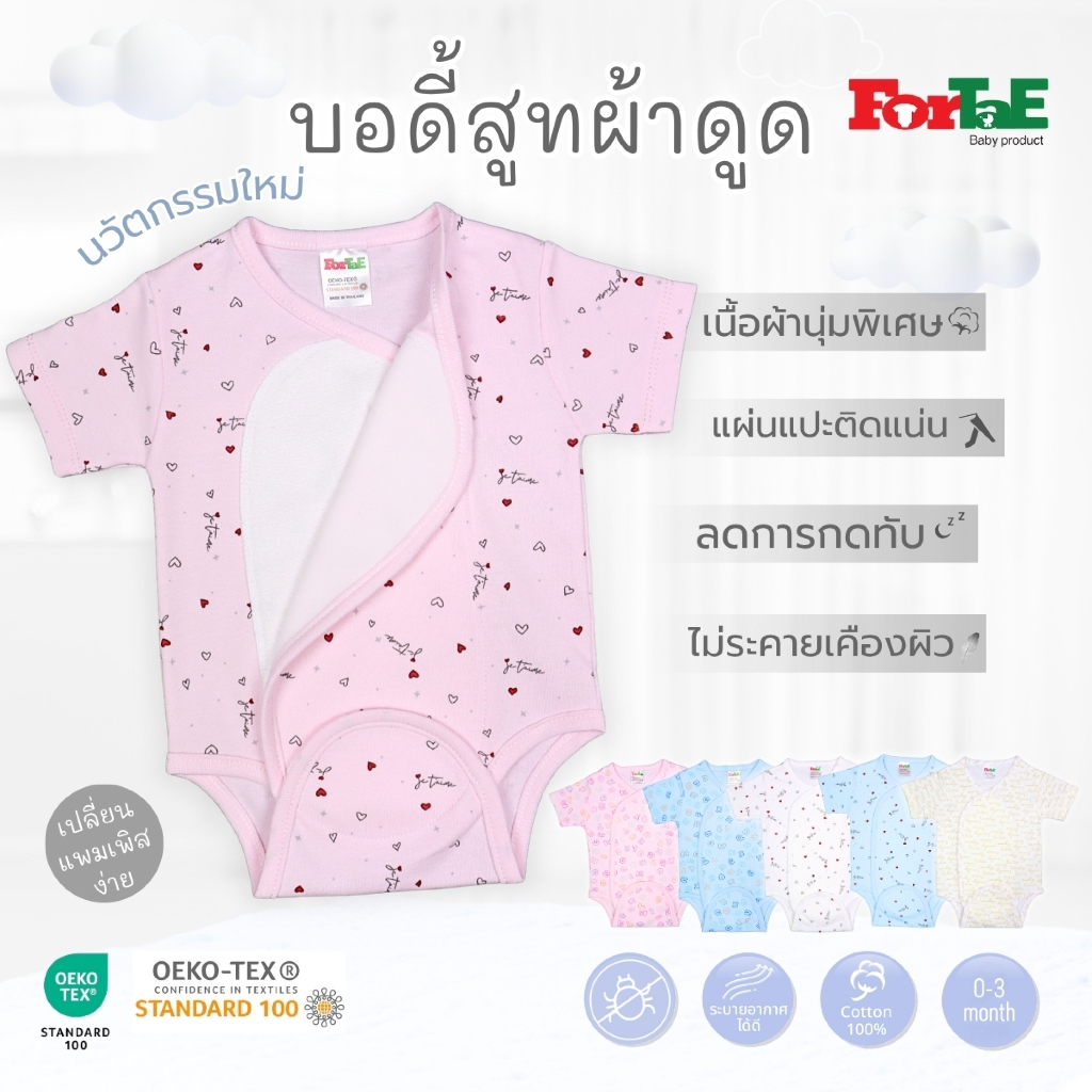 Fortae(ฟอร์เต้) บอดี้สูทผ้าดูด ชุดผ้าแปะเด็กแรกเกิด ปรับขนาดได้ เสื้อผ้าเด็ก (0-3เดือน) รุ่น NC009