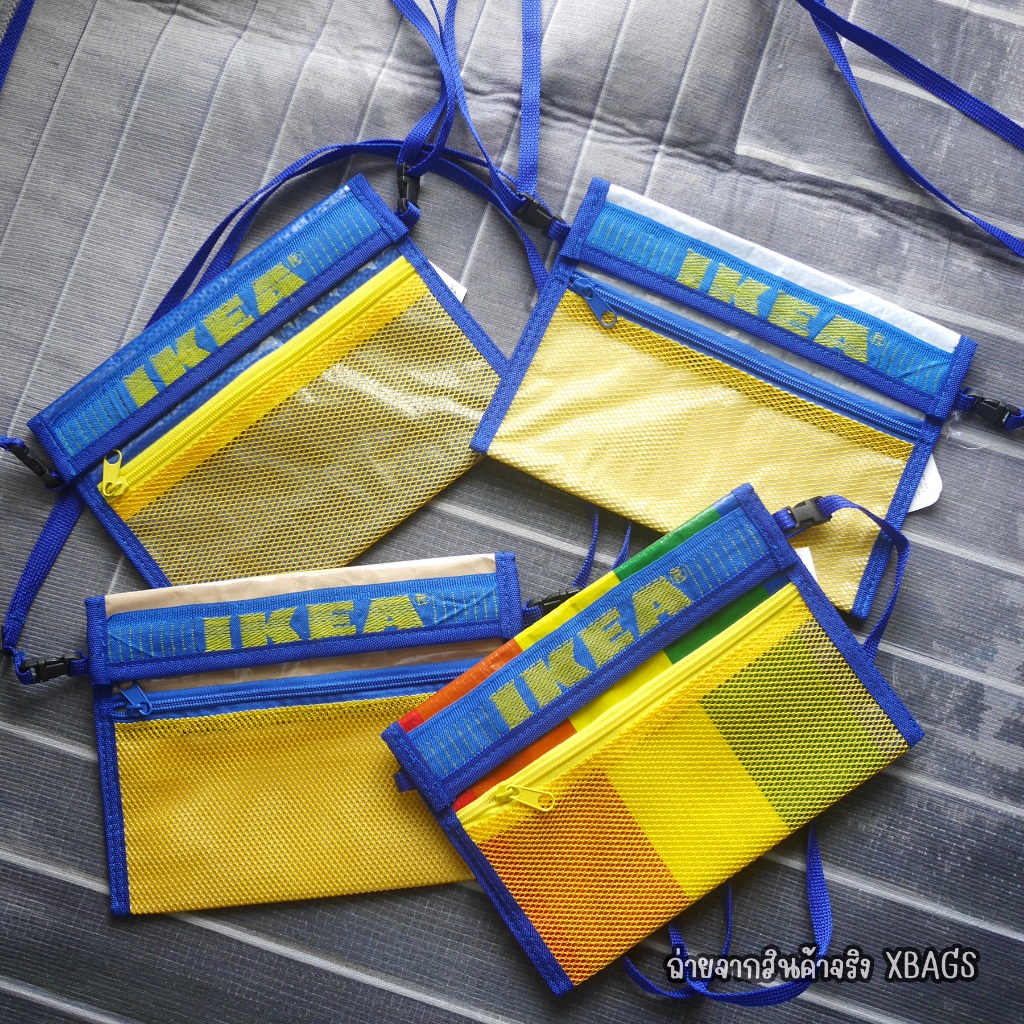 สะพายข้างใบแบนแนบตัว Ikea ขนาดกำลังดี สายเล็ก ปรับความยาวได้ มีช่องตาข่ายด้านหน้า