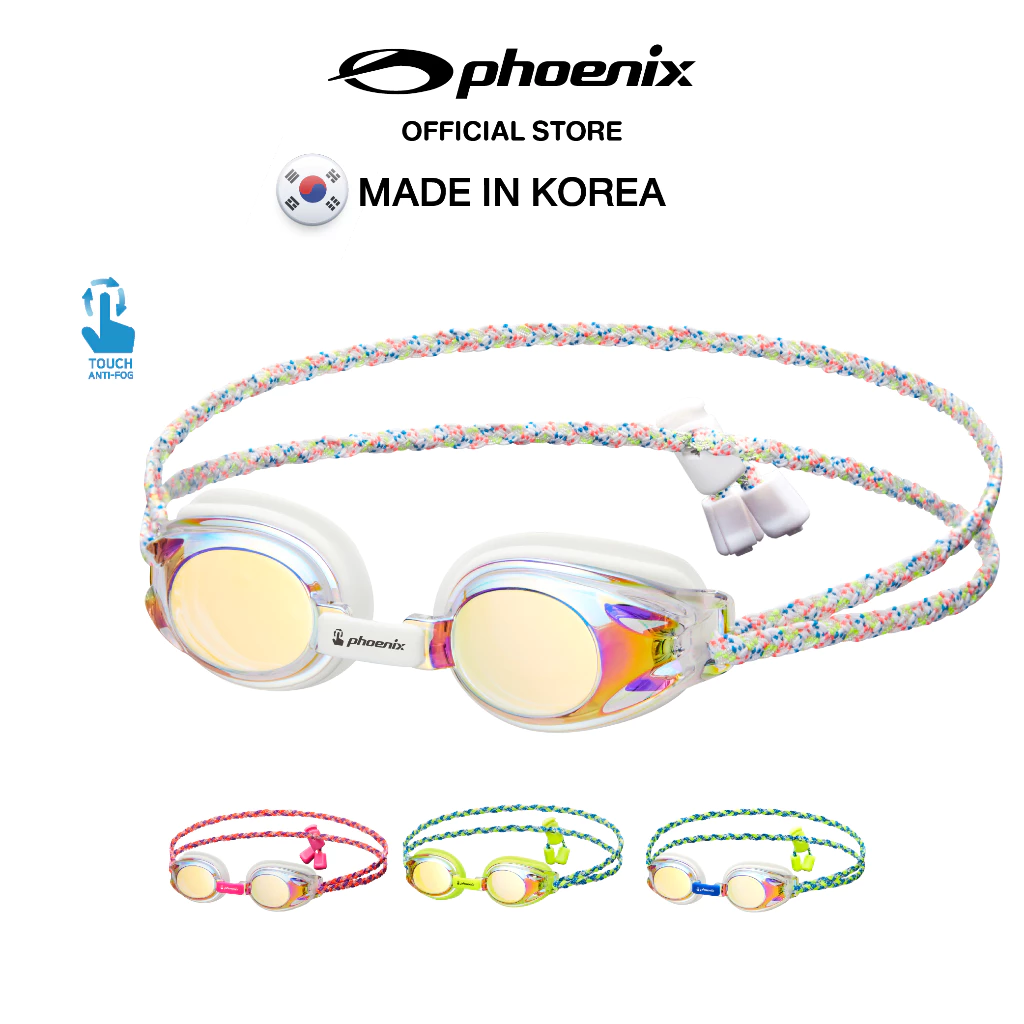 Phoenix PJ-1505JM FB TA แว่นว่ายน้ำเด็กสายผ้าถัก เลนส์มิเรอร์ Touch Anti-Fog สำหรับซ้อม/แข่ง (Junior)