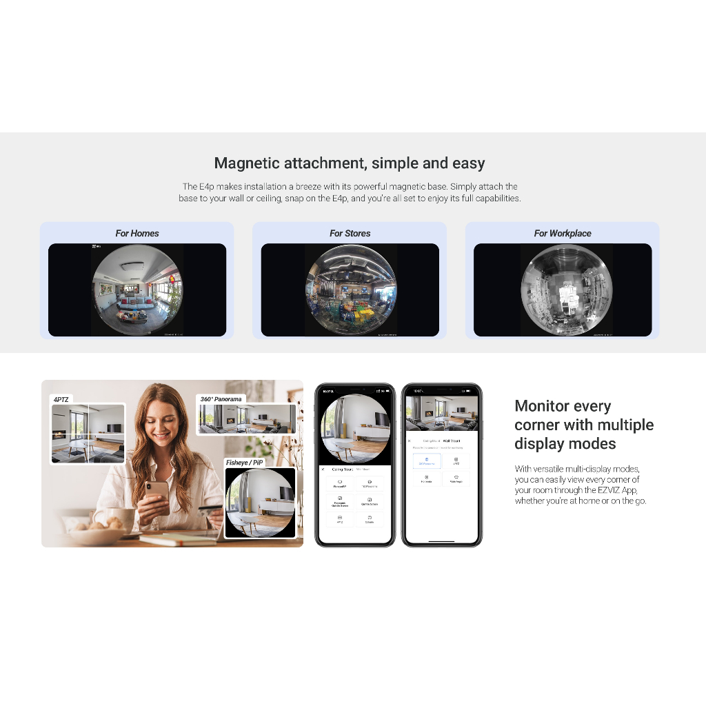 EZVIZ E4P 3k+ (6MP) Smart Wi-Fi Panoramic Fisheye Camera คมชัดไร้จุดบอด360° พร้อมดีไซน์ทันสมัย สนทนาแบบสองทาง - รูปที่ 6
