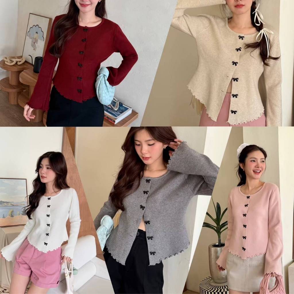 🎀Libbin knit Top🎀(E07)เสื้อไหมพรมแขนกระดิ่งกระดุมโบว์