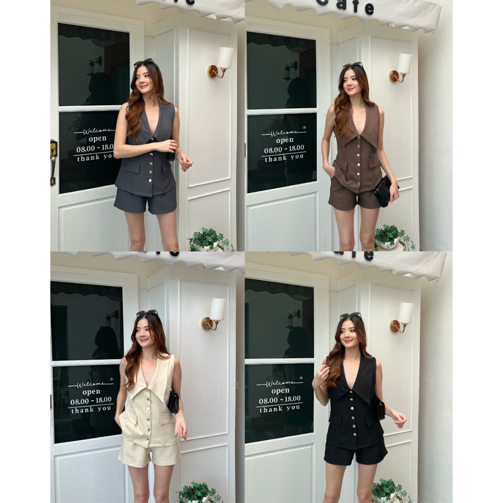 พร้อมส่ง ชุดเซ็ทเสื้อกั๊ก + กางเกงขาสั้น มี 5 สี C003