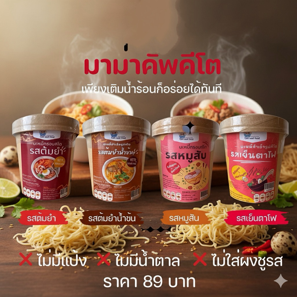 บะหมี่คัพ สำเร็จรูป คีโต เติมน้ำร้อน ทานได้เลย