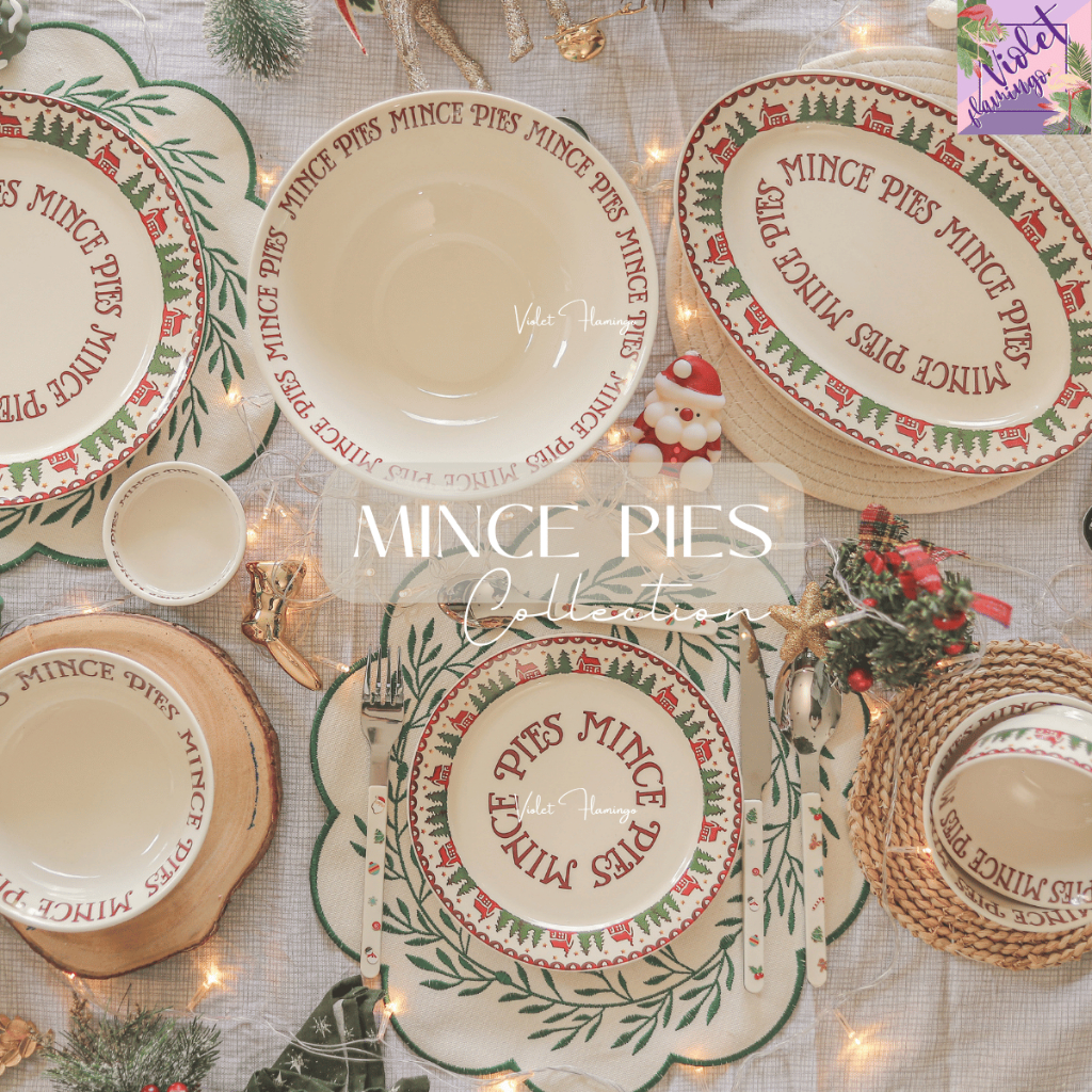 Violet Flamingo จานชามคริสมาสต์ รุ่น Mince Pies Collection จานเซรามิคเข้าไมโครเวฟได้ Christmas Collection
