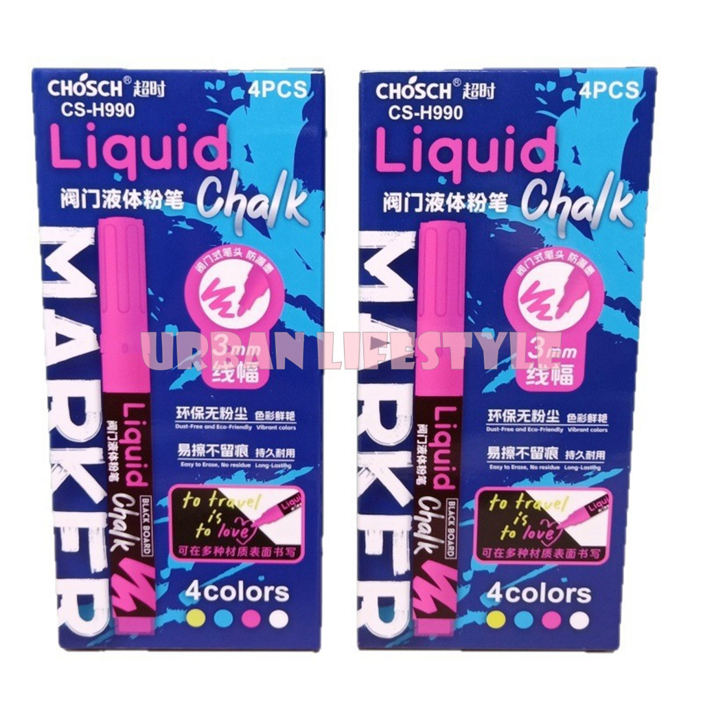 CHoSCH CS-H990 ปากกาชอล์คมาร์คเกอร์ 4 สี แบบน้ำ Liquid Chalk Marker หัวฟองน้ำ เขย่าก่อนใช้ สำหรับเขี