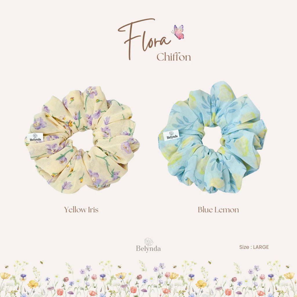 Belynda ♥ Scrunchies ♥ Flora Chiffon ♥ Large ยางรัดผม โดนัท ผ้าชีฟอง