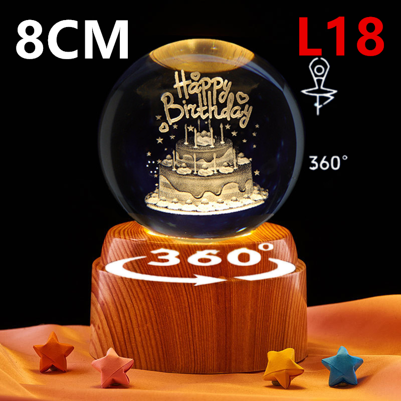 โคมไฟลูกแก้วคริสตัล 8CM หมุนได้ 360° โคมไฟหัวเตียง3D LED+USB ฐานใหญ่ฐานสูง ของขวัญวันเกิด โคมไฟตั้งโต๊ะ กลางคืน รุ่น：L18