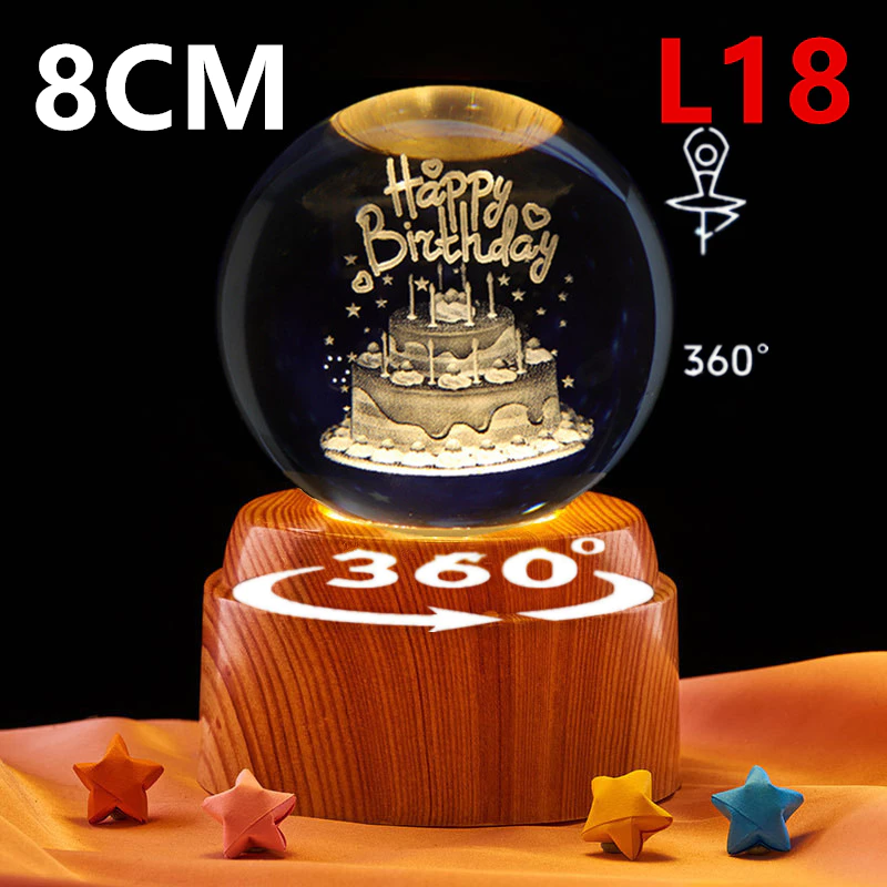โคมไฟลูกแก้วคริสตัล 8CM หมุนได้ 360° โคมไฟหัวเตียง3D LED+USB ฐานใหญ่ฐานสูง ของขวัญวันเกิด โคมไฟตั้งโต๊ะ กลางคืน รุ่น:L18