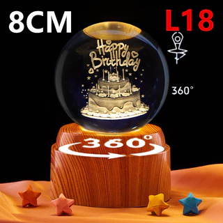 โคมไฟลูกแก้วคริสตัล 8CM หมุนได้ 360° โคมไฟหัวเตียง3D LED+USB ฐานใหญ่ฐานสูง ของขวัญวันเกิด โคมไฟตั้งโต๊ะ กลางคืน รุ่น：L18