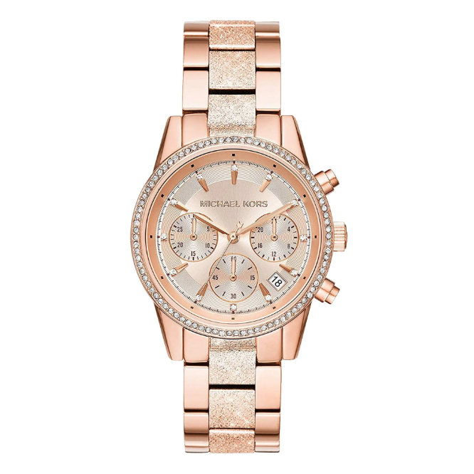 NEW MICHAEL KORS Women's Ritz Chronograph Rose Gold-Tone Stainless Steel MK6598