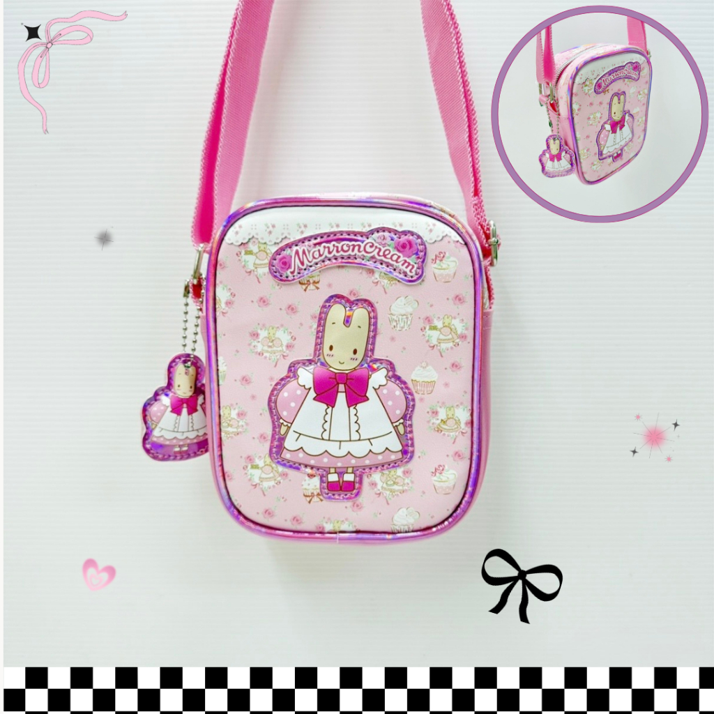 Kuromi  กระเป๋าสะพายเด็ก  ทรงตั้ง  หนัง pu  ขนาด 12.5×15.5×5 cm ใส่โทรศัพท์ได้
