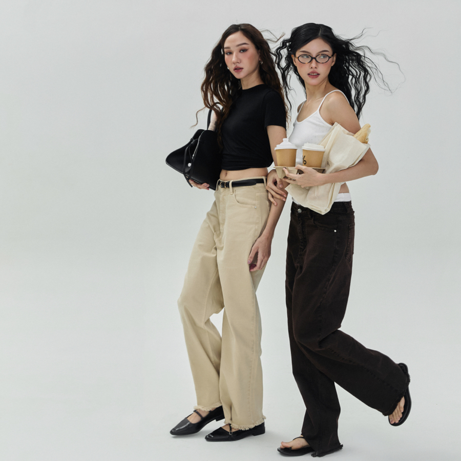 MERMAIDSTUDIO - CAFFEINE JEANS ยีนส์กาแฟผ้านุ่มกระบอกใหญ่ #6799