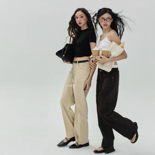 MERMAIDSTUDIO - CAFFEINE JEANS ยีนส์กาแฟผ้านุ่มกระบอกใหญ่ #6799