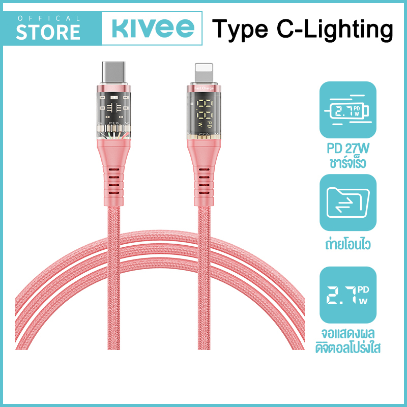 KIVEE สายชาร์จ Type-C 1.2M/2M ชาร์จเร็ว PD66W สายถัก พร้อมจอแสดงผล รองรับการใช้งานกับ Huawei / Samsung / iOS - รูปที่ 3