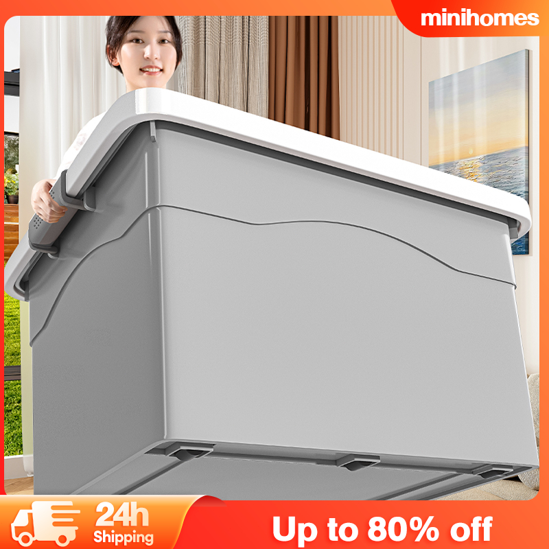 กล่องเก็บของ  กล่องพลาสติก【ของแท้ 300 ลิตร】แบรนด์ใหม่ มีล้อ พลาสติกแข็ง โปร่งใส สีเทา กันฝุ่น กันน้ำ