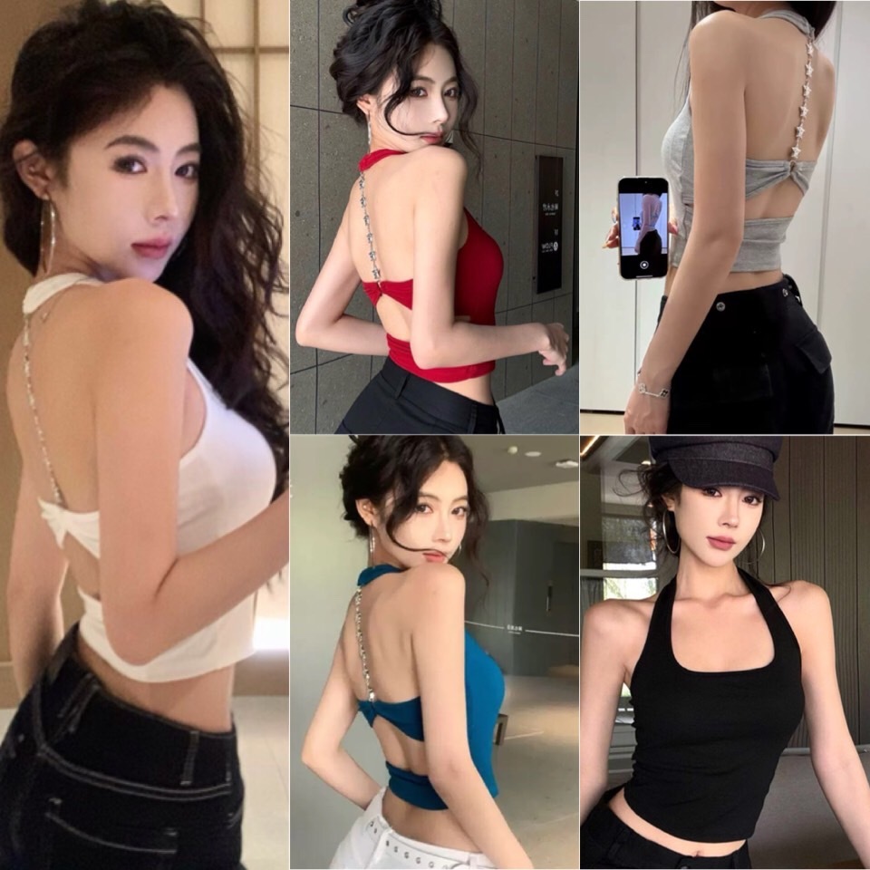 เสื้อกล้ามโซ่ลายดาวด้านหลัง ฟองน้ำในตัว แต่งลายดาวด้านหลัง มี 5 สี พร้อมส่ง