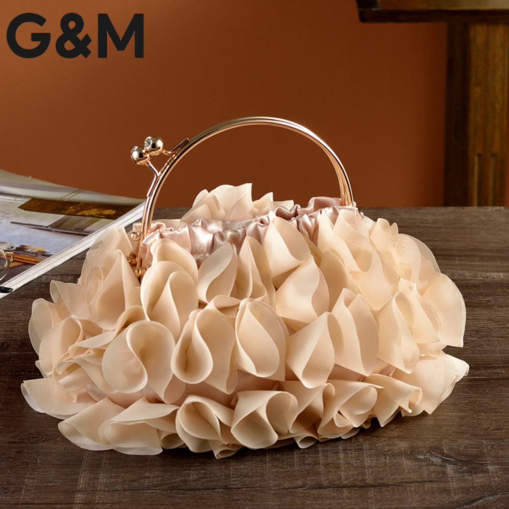 ใหม่ กระเป๋าถือแฟชั่น ผู้หญิง กระเป๋าดอกไม้ ของแข็ง หรูหรา สีแชมเปญ กระเป๋า ดอกไม้ เจ้าสาว กระเป๋าโท้ท คลัตช์อินเทรนด์